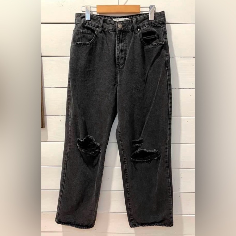 REFUGE Black Wide Leg Jeans High Waist Distressed Size 9